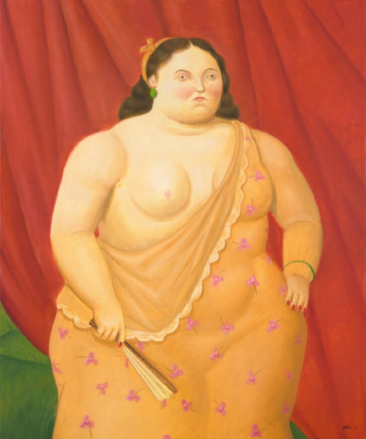 Fernando Botero, Donna con ventaglio, 2017 — olio su tela