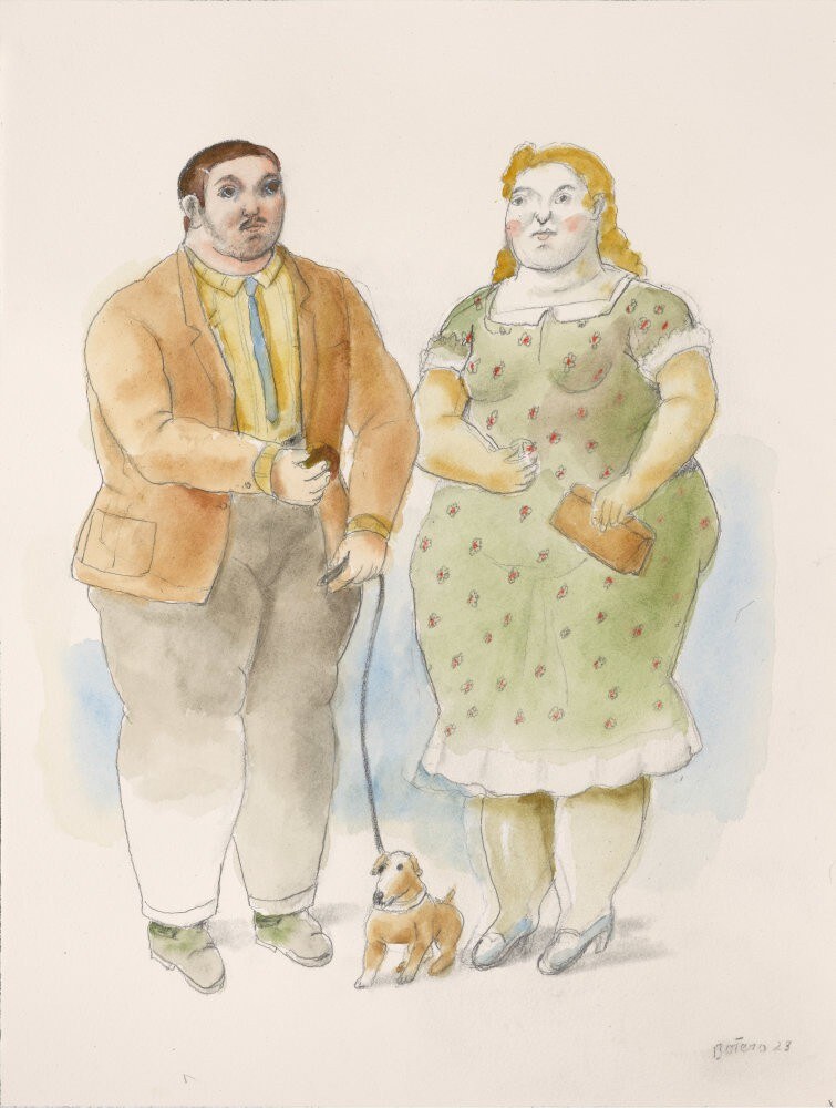 Fernando Botero, Coppia col cane, 2023