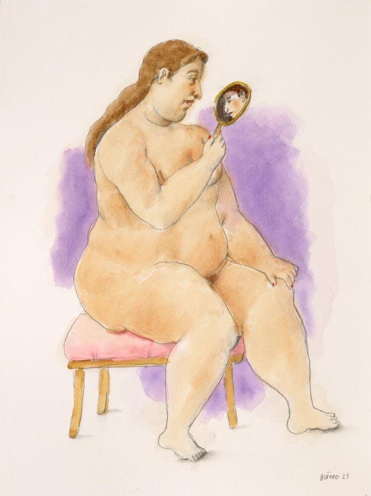 Fernando Botero, Donna coi guanti, 2023