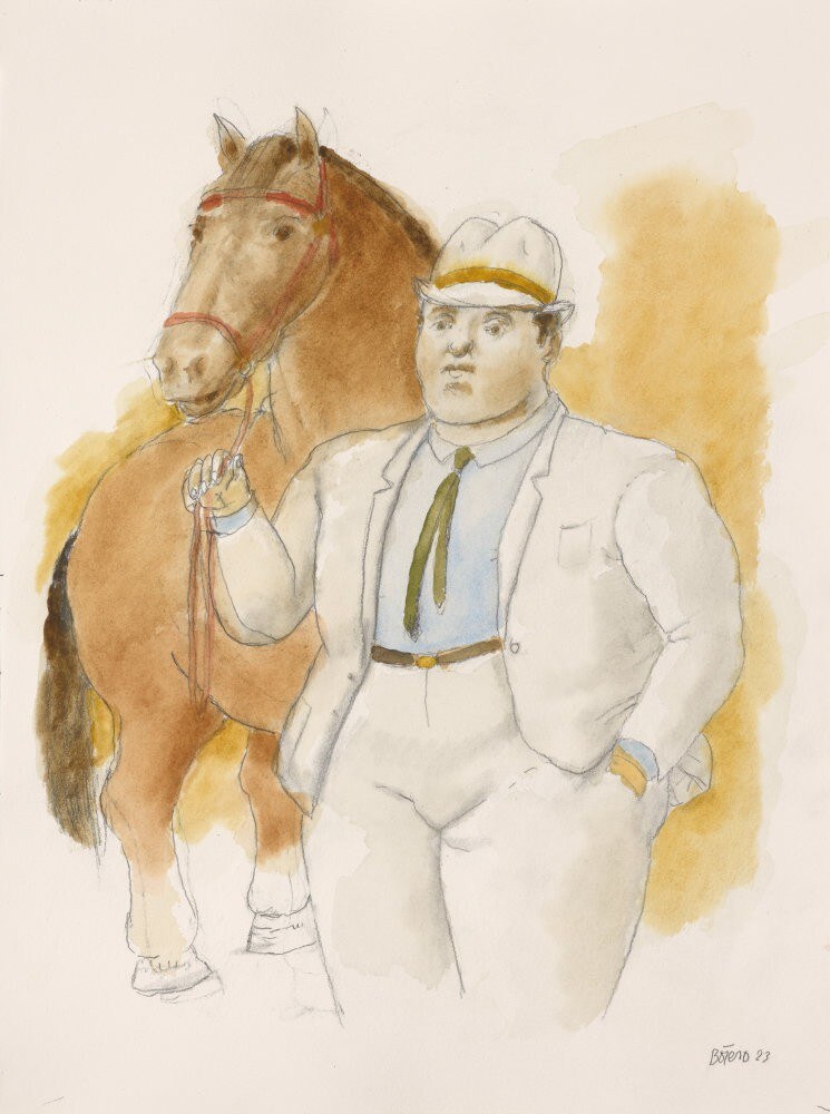 Fernando Botero, Uomo col cavallo, 2023