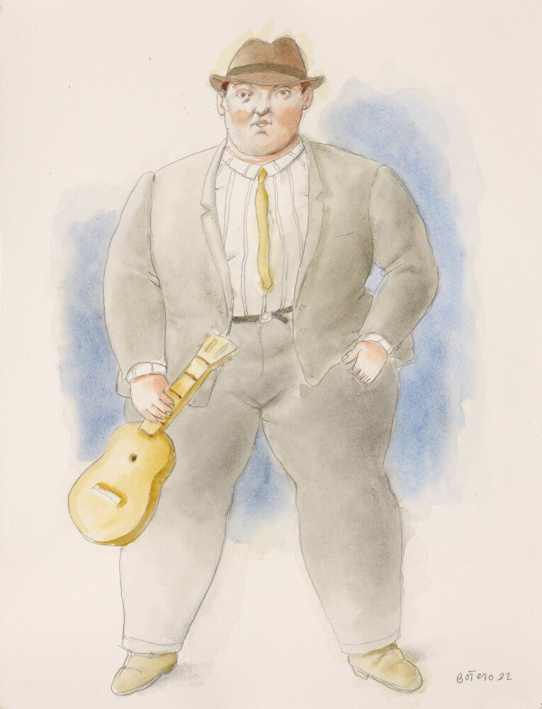 Fernando Botero, Uomo con chitarra, 2022